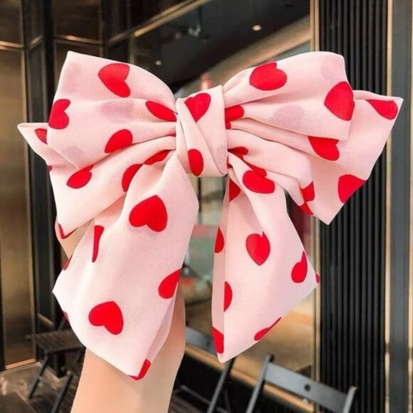 Oversized Hearts Bow French Barrette Hair Clip - Picture 3 of 14